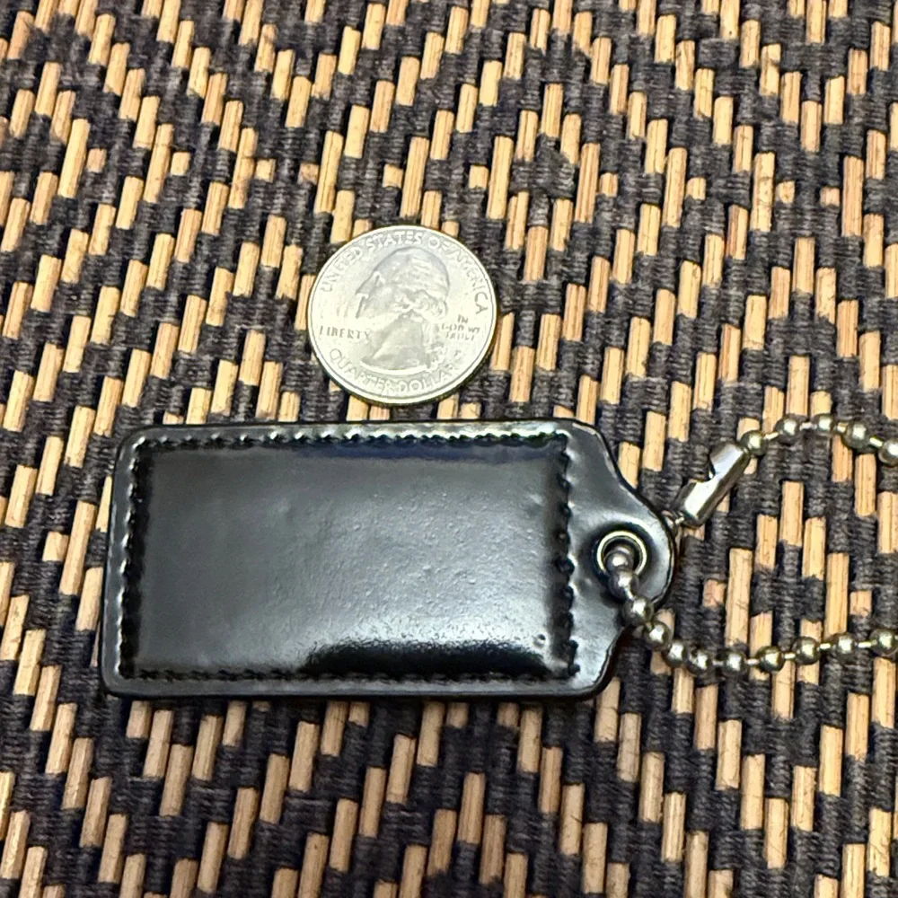 Vintage Y2K Coach Black patent leather hangtag with nickel ball chain